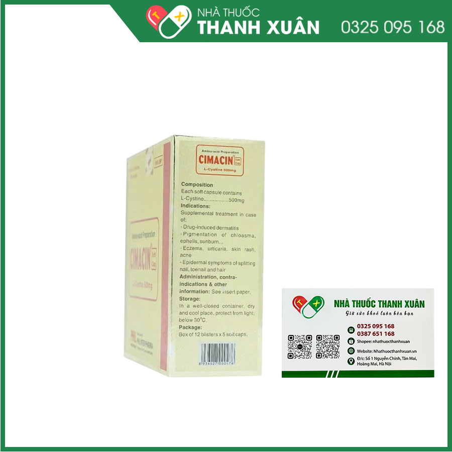 Cimacin điều trị sạm da, viêm da, mề đay, mụn trứng cá, khô tóc&amp;móng